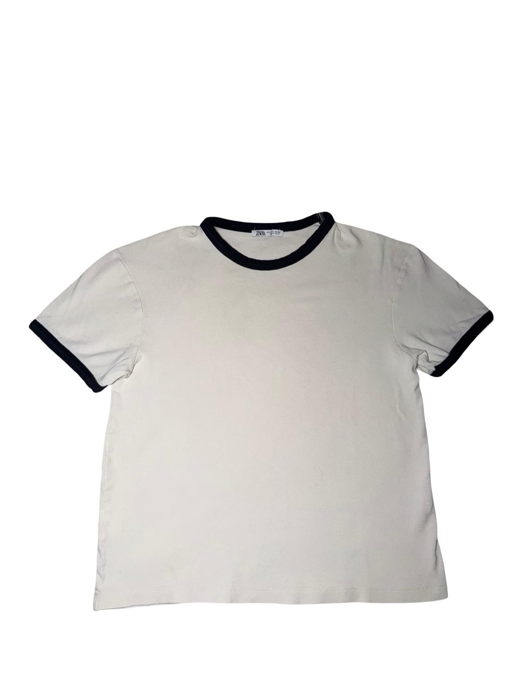 Zara White Tee with Black Ringer Trim - Kids